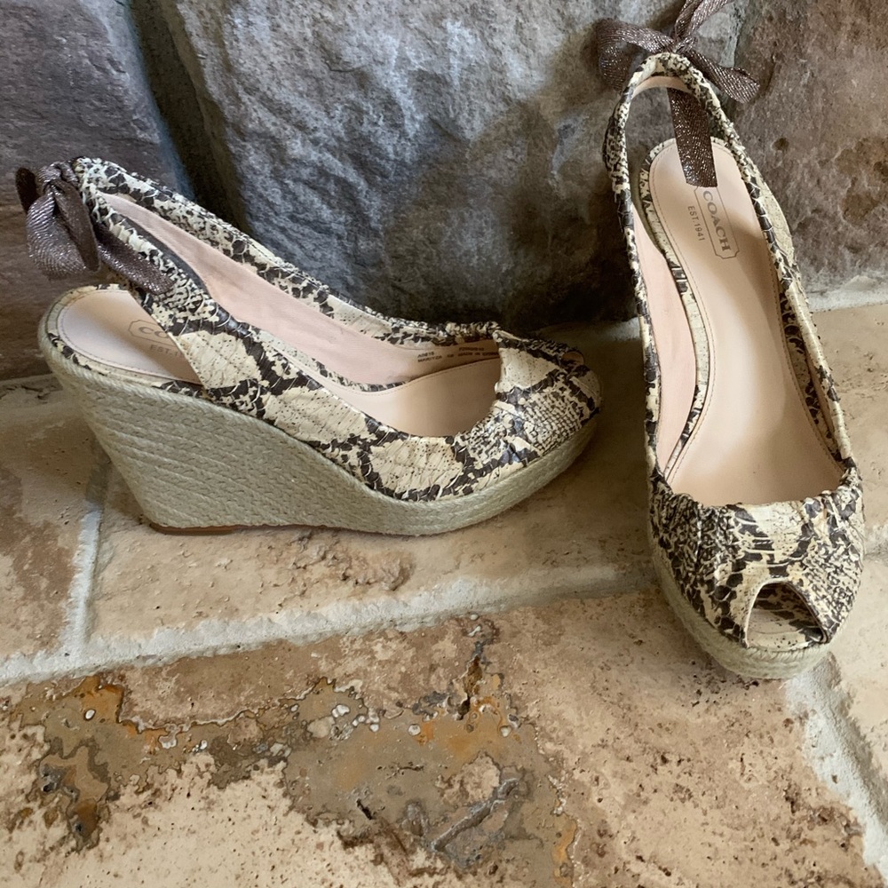 Coach snake skin peep toe wedge/heels Sz 8